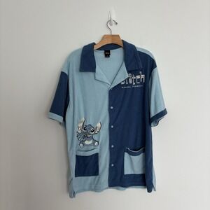 Rare Disney Lilo & Stitch Terry Cloth Button Up Shirt Mens L Kauai Hawaii